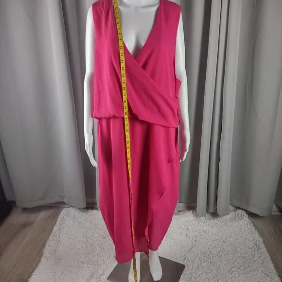 Boohoo Plus Hot Pink Sleeveless Draped Wrap Midi Dress V Neck Women's Size 20 - Picture 6 of 12